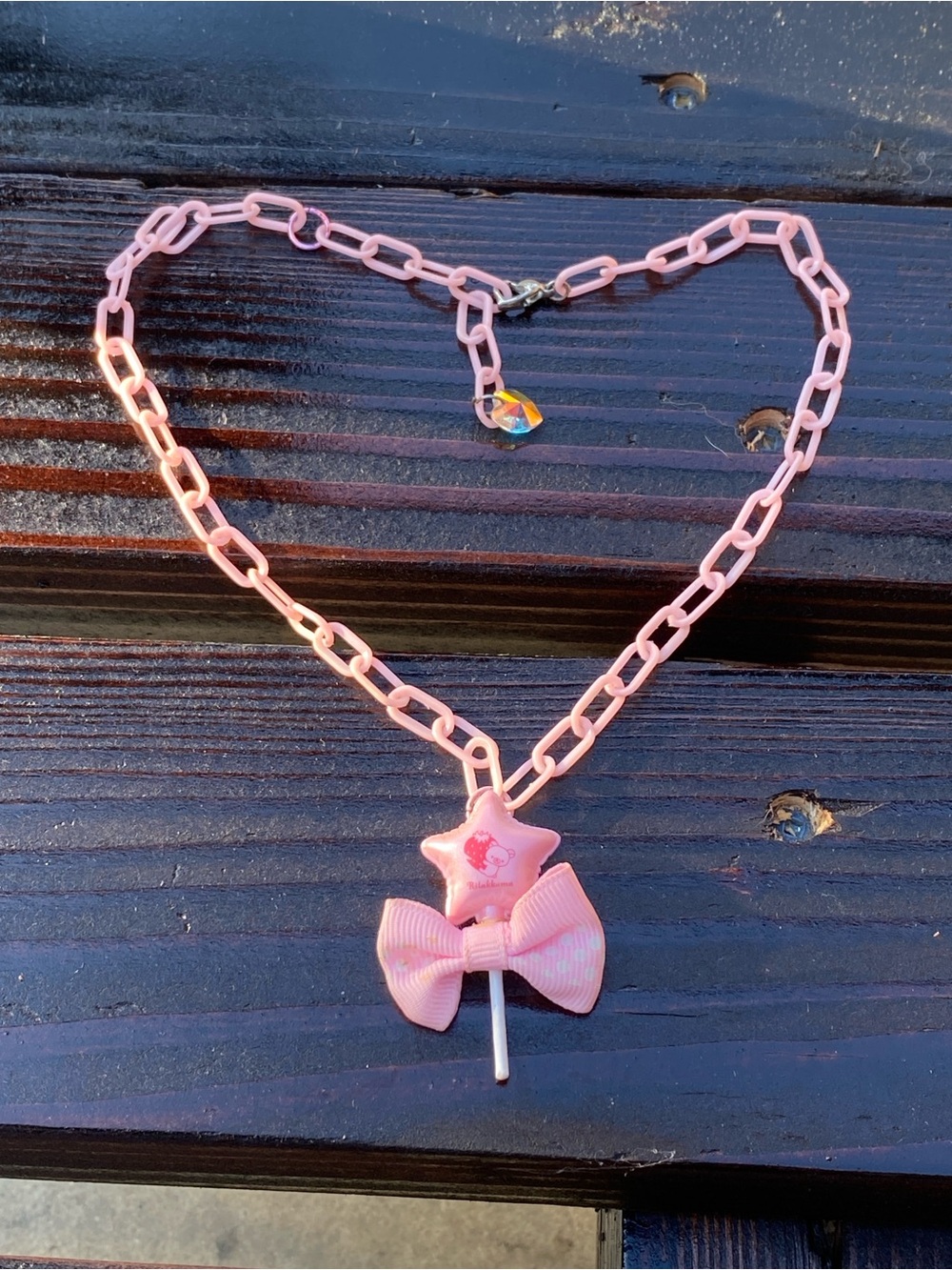 Rilakkuma Pink Star Lollipop balloon Necklace with Ribbon Bow Charm